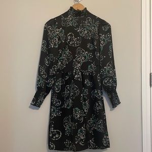 Loft Black Paisley High Neck Dress Sz 0P NWT